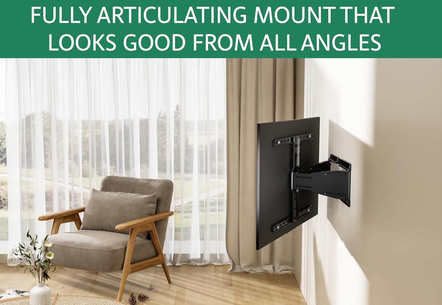 ynVISION.DESIGN Ultra Slim & Thin Full Motion Articulating TV Wall Mount 43-90 TVs | World's Thinnest Fully Articulating Bracket Compatible with Samsung Frame LG and Sony | Swivels and Tilts